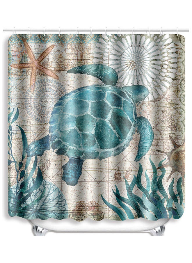 Turtles Printed Pattern Bathroom Shower Curtain Water-resistant Mouldproof Privacy Protection With 12 Hooks Ring Green 35.0 x 25.0 x 2.0cm