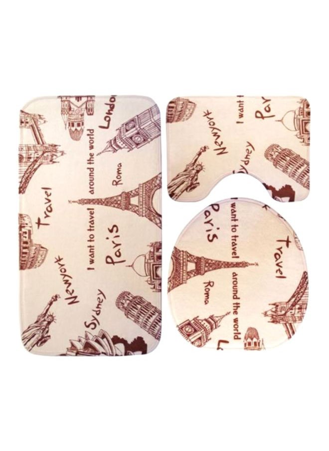 3-Piece Paris Printed Bath Mats Beige/Brown 40x60cm