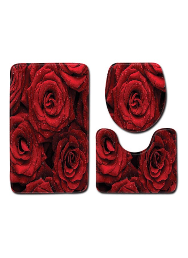 3-Piece Bath Mat Accessory Set red 75x45cm