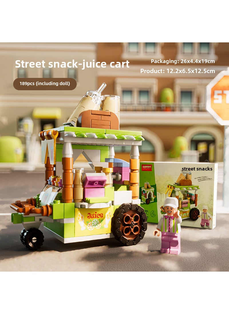 Mini City Street Food Block Set for Kids 8613-4 milk tea juice car [color box] 189 particles [send villain]]