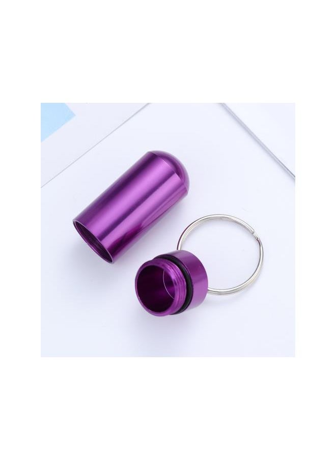 Travel Pill Case 5pcs Waterproof Aluminum Alloy Pill Box Pill Holder Bottle Container with Keychain(Purple)