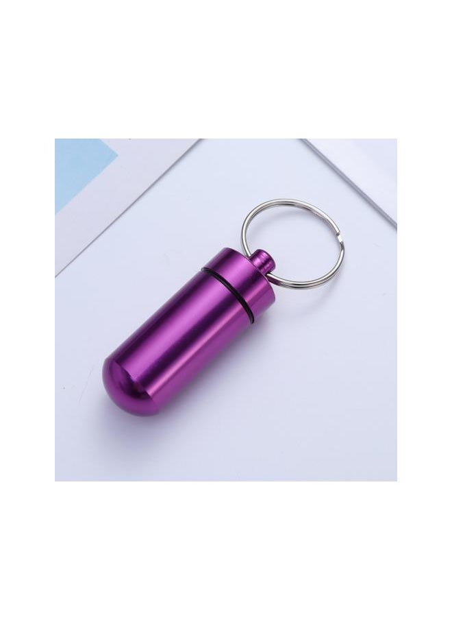 Travel Pill Case 5pcs Waterproof Aluminum Alloy Pill Box Pill Holder Bottle Container with Keychain(Purple)