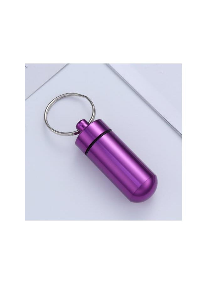 Travel Pill Case 5pcs Waterproof Aluminum Alloy Pill Box Pill Holder Bottle Container with Keychain(Purple)