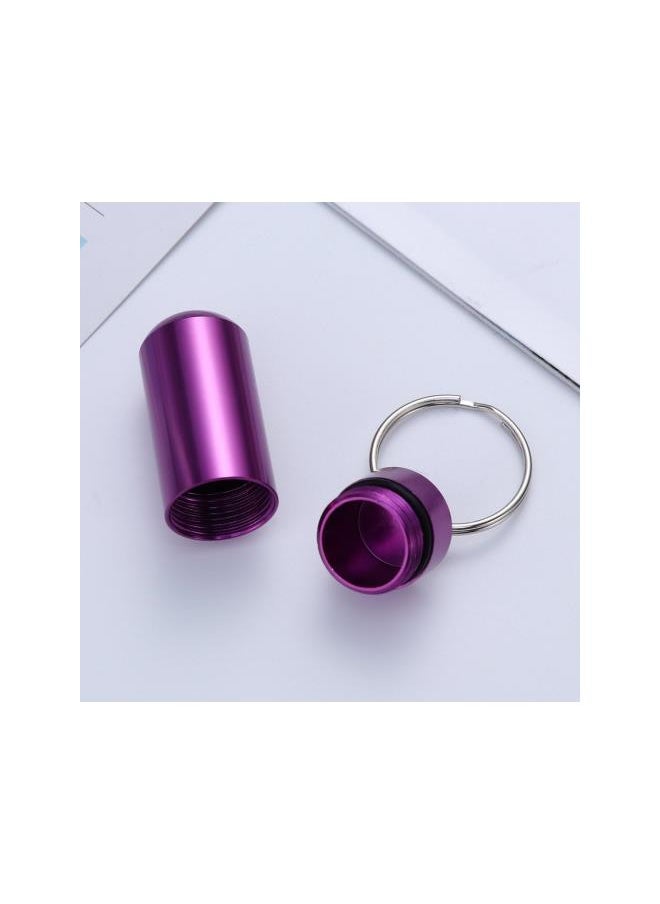 Travel Pill Case 5pcs Waterproof Aluminum Alloy Pill Box Pill Holder Bottle Container with Keychain(Purple)