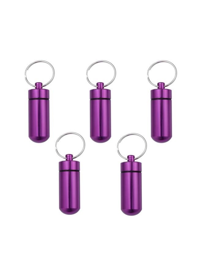 Travel Pill Case 5pcs Waterproof Aluminum Alloy Pill Box Pill Holder Bottle Container with Keychain(Purple)