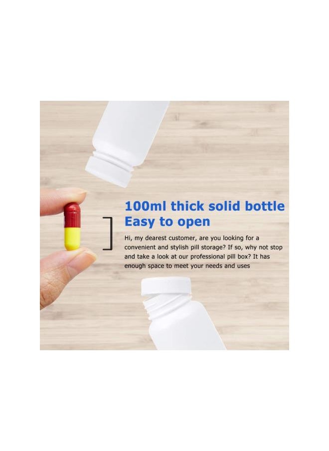 20pcs Empty Pill Bottle Portable Plastic Powder Medicine Holder Tablet Container Case for Pharmacy Vitamins Drug 100ml (White)