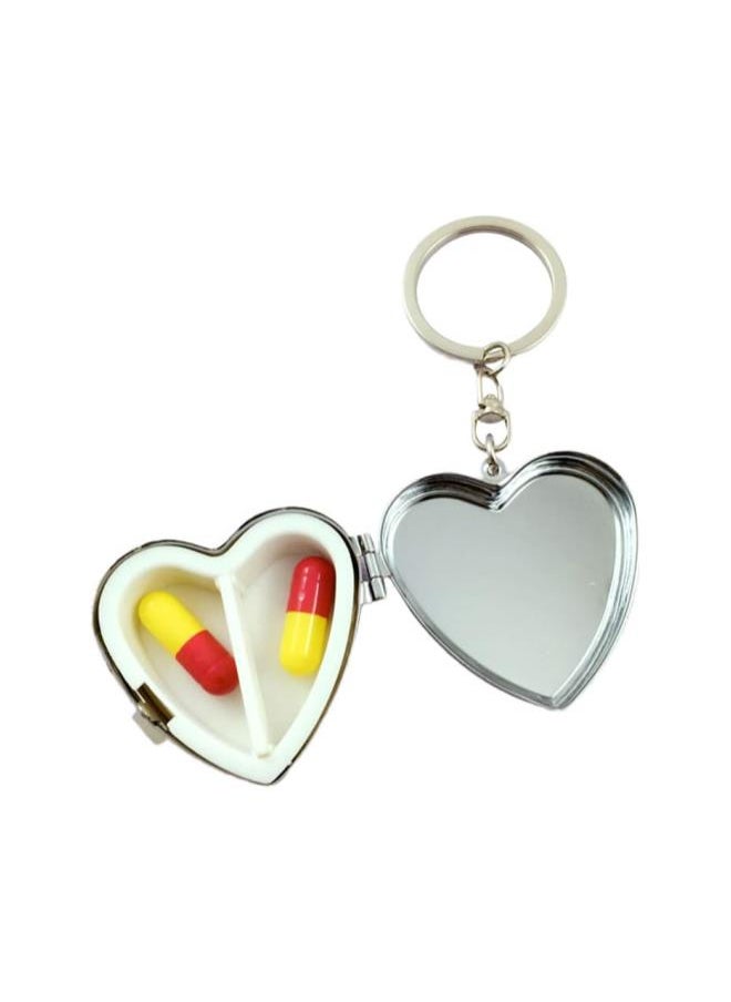 Heart Pill Box Keychain Two Compartment Medicine Holder Container Organizer Keyring