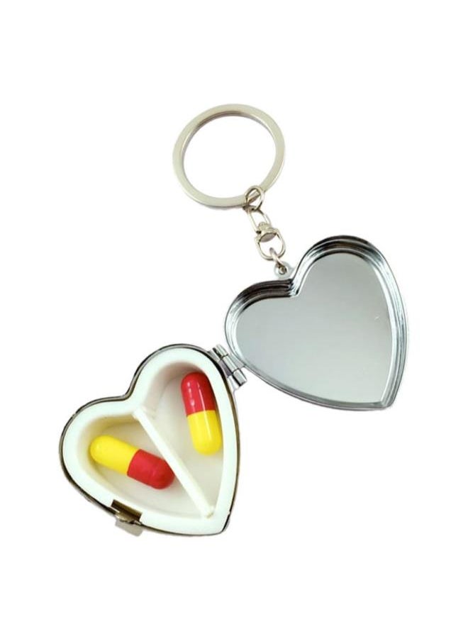 Heart Pill Box Keychain Two Compartment Medicine Holder Container Organizer Keyring