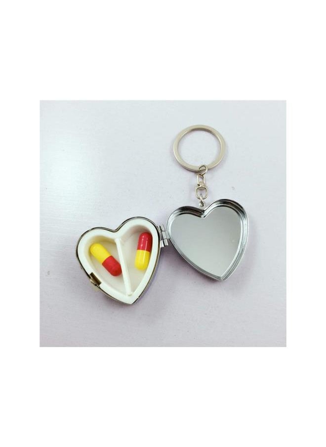 Heart Pill Box Keychain Two Compartment Medicine Holder Container Organizer Keyring