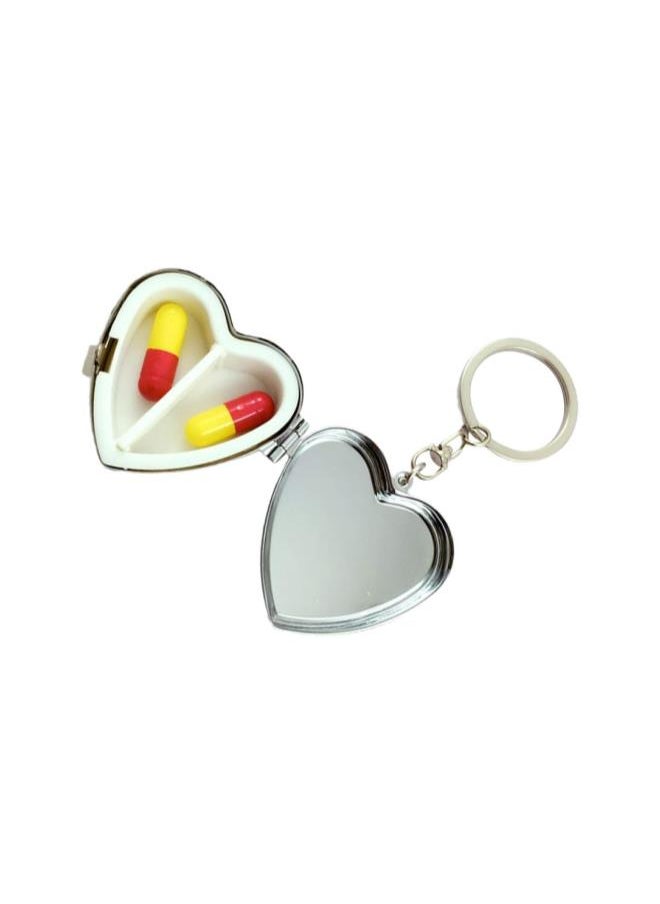 Heart Pill Box Keychain Two Compartment Medicine Holder Container Organizer Keyring