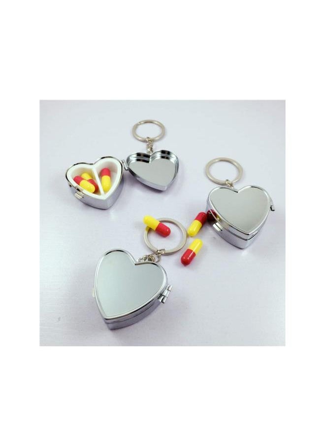 Heart Pill Box Keychain Two Compartment Medicine Holder Container Organizer Keyring