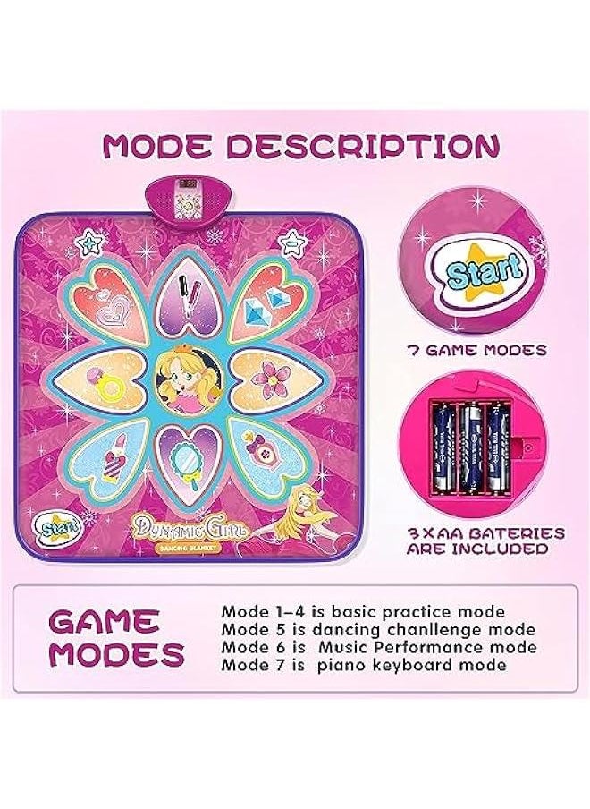 Dance Girls Mat Toys for 3-12 Year Old Girls, Dance Pad with 7 Game Modes,Adjustable Volume,LED Light,Birthday for 3 4 5 6 7 8 9+ Year Old Girls