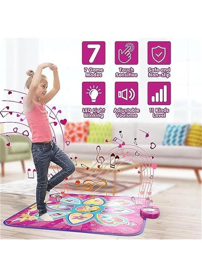 Dance Girls Mat Toys for 3-12 Year Old Girls, Dance Pad with 7 Game Modes,Adjustable Volume,LED Light,Birthday for 3 4 5 6 7 8 9+ Year Old Girls