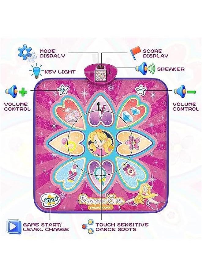 Dance Girls Mat Toys for 3-12 Year Old Girls, Dance Pad with 7 Game Modes,Adjustable Volume,LED Light,Birthday for 3 4 5 6 7 8 9+ Year Old Girls