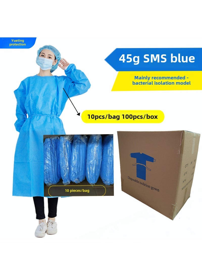 Disposable Non-Woven Isolation Gown PPE SMS Dustproof 45g SMS (knitted cuffs)