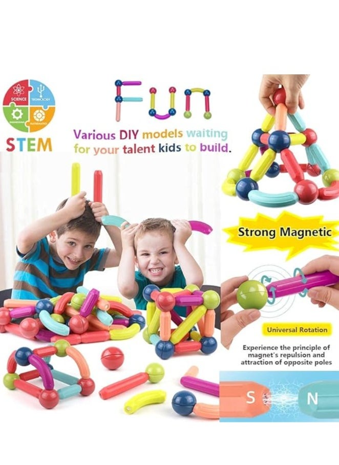 64 PCS Magnetic Building Toys for Kids, Magnet Blocks Sticks & Ball Creativity Game,  Development Kit for Preschool Girls,Boys Ideal Gift Set