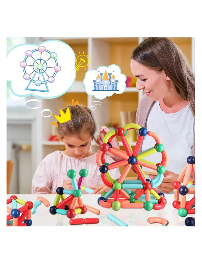 64 PCS Magnetic Building Toys for Kids, Magnet Blocks Sticks & Ball Creativity Game,  Development Kit for Preschool Girls,Boys Ideal Gift Set