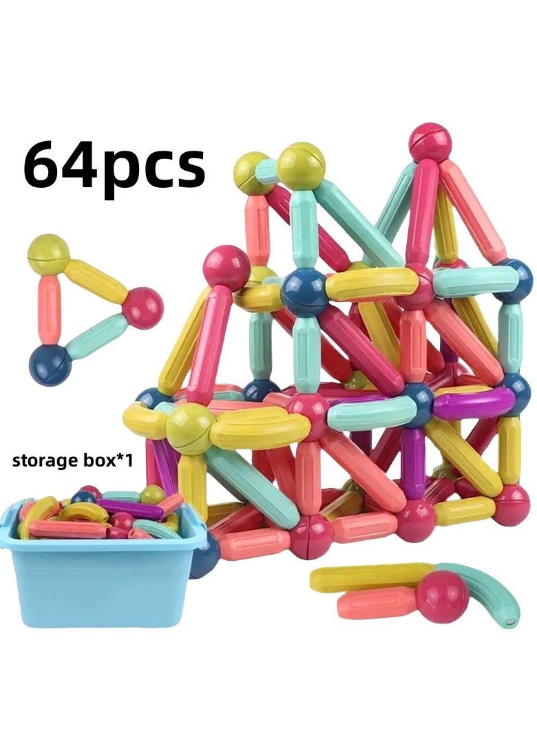 64 PCS Magnetic Building Toys for Kids, Magnet Blocks Sticks & Ball Creativity Game,  Development Kit for Preschool Girls,Boys Ideal Gift Set