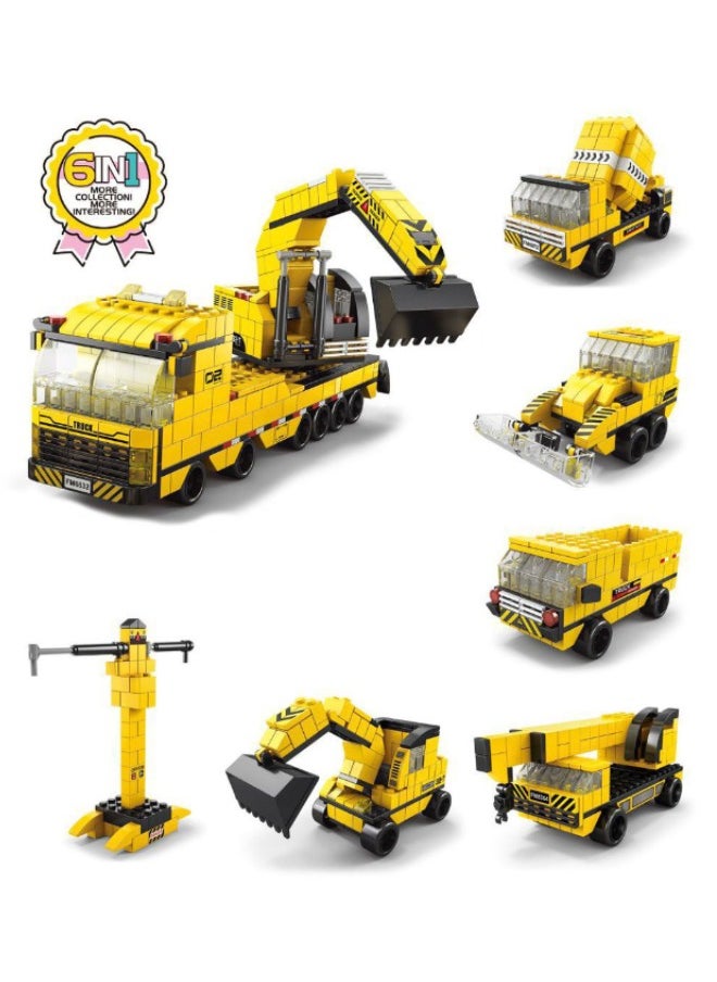 6-in-1 Engineering Vehicles Building Blocks Set, Construction Team Building Toys, Excavator/Dump Truck/Loader/Forklift/Crane Toy Set, STEM Learning Building Blocks Set, Ideal Gifts for Kids Age 6+ Year Old (1000 PCS)