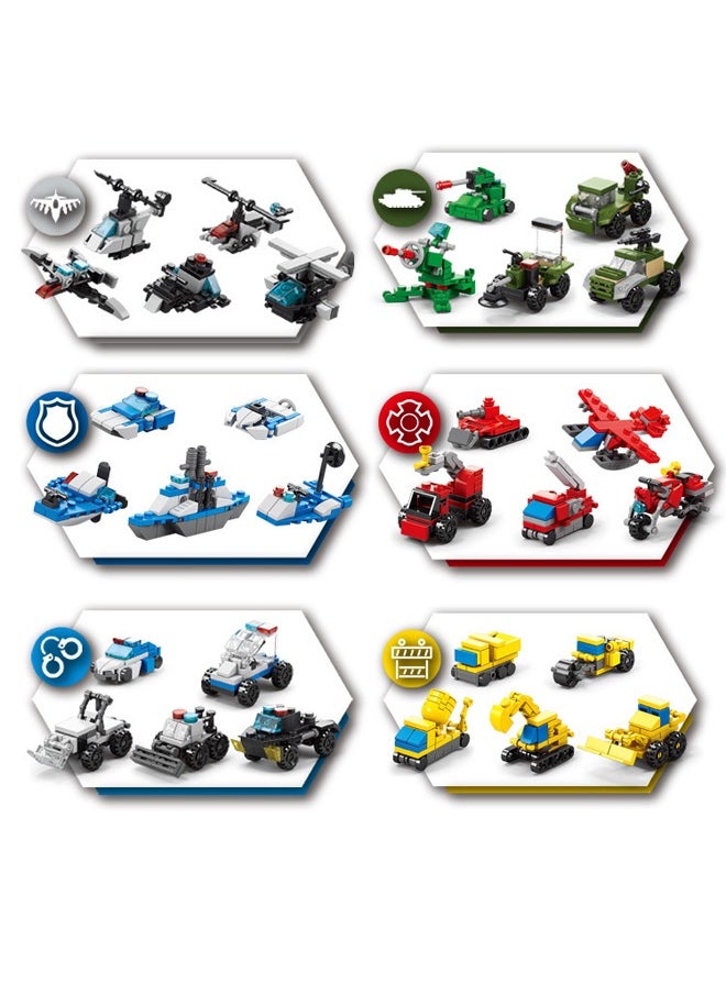 835PCS - 30 Models Building Brick Sets, Fire Truck Building Set - City Police Car Building Toys - Engineering Cars Building Brick Sets - Car Army Tank Toys, 3D Boys and Girls Mini Building Toys for Party Favors, Kids Prizes