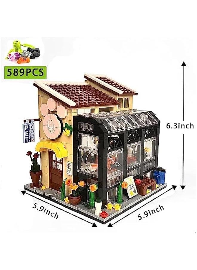 640 pcs Pet Bookstore Building Block Set,Dream Villa Street View Model Building Blocks Toy FC8503 [Bookstore] 640 Granules