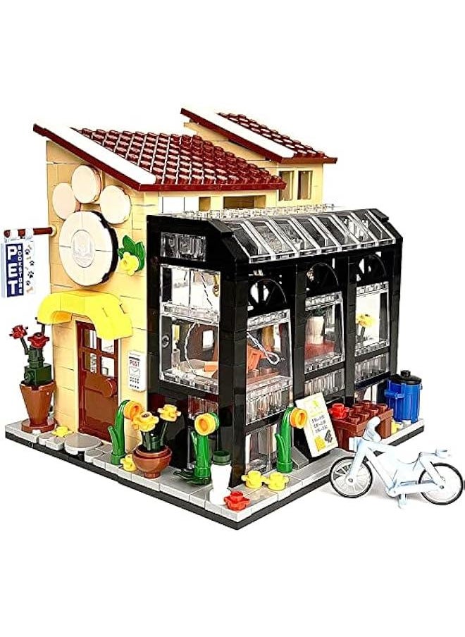 640 pcs Pet Bookstore Building Block Set,Dream Villa Street View Model Building Blocks Toy FC8503 [Bookstore] 640 Granules