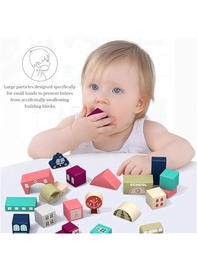 Children's Wooden Building Block Toys, City Street Scenes City Street Scenes Colorful Characters Animal Car Large Particle Blocks, Suitable For 4 5 6 7 8 Years Old Children