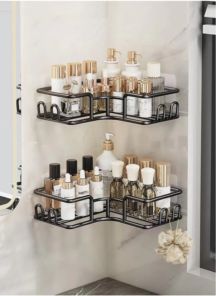 2-Pieces Bathroom Metal Shelf Shower Shampoo Soap Organizer Wall Mounts Storage Rack Black