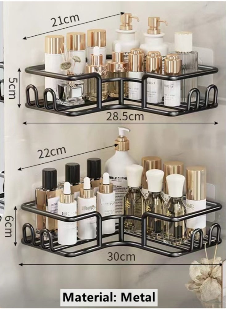 2-Pieces Bathroom Metal Shelf Shower Shampoo Soap Organizer Wall Mounts Storage Rack Black