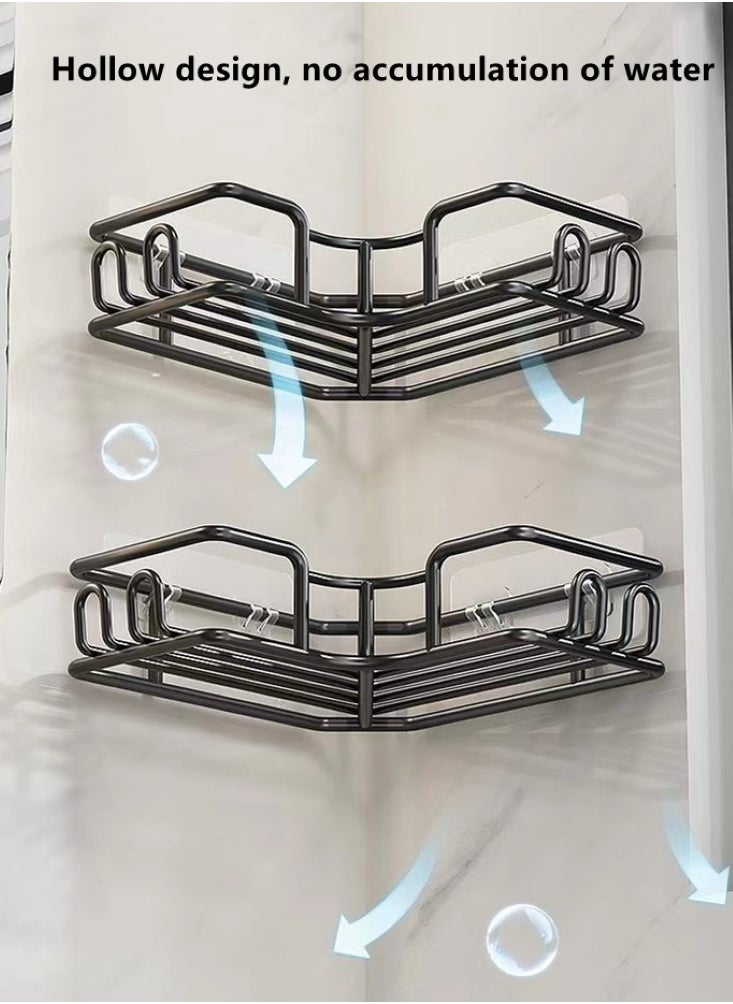 2-Pieces Bathroom Metal Shelf Shower Shampoo Soap Organizer Wall Mounts Storage Rack Black