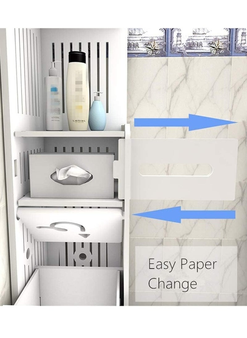 𝐅𝐅𝐃 Bathroom Storage Cabinet, Freestanding Slim Floor Cabinet with Adjustable Shelf, Waterproof & Eco-Friendly Wood-Plastic Composite, Multi-Level Organizer for Towels, Toiletries, Toilet Paper, and More - White, 24x24x120cm