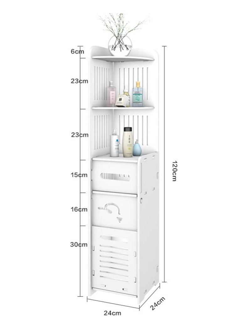 𝐅𝐅𝐃 Bathroom Storage Cabinet, Freestanding Slim Floor Cabinet with Adjustable Shelf, Waterproof & Eco-Friendly Wood-Plastic Composite, Multi-Level Organizer for Towels, Toiletries, Toilet Paper, and More - White, 24x24x120cm