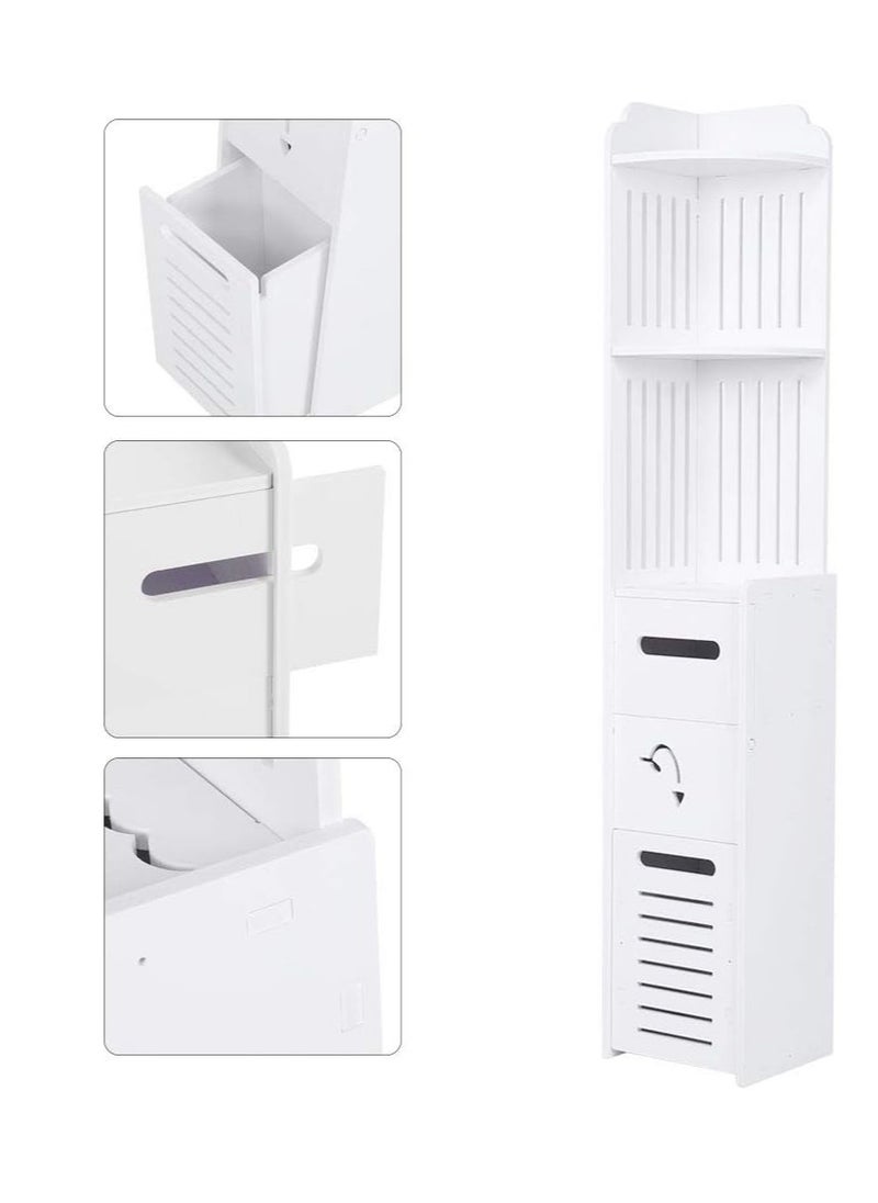 𝐅𝐅𝐃 Bathroom Storage Cabinet, Freestanding Slim Floor Cabinet with Adjustable Shelf, Waterproof & Eco-Friendly Wood-Plastic Composite, Multi-Level Organizer for Towels, Toiletries, Toilet Paper, and More - White, 24x24x120cm