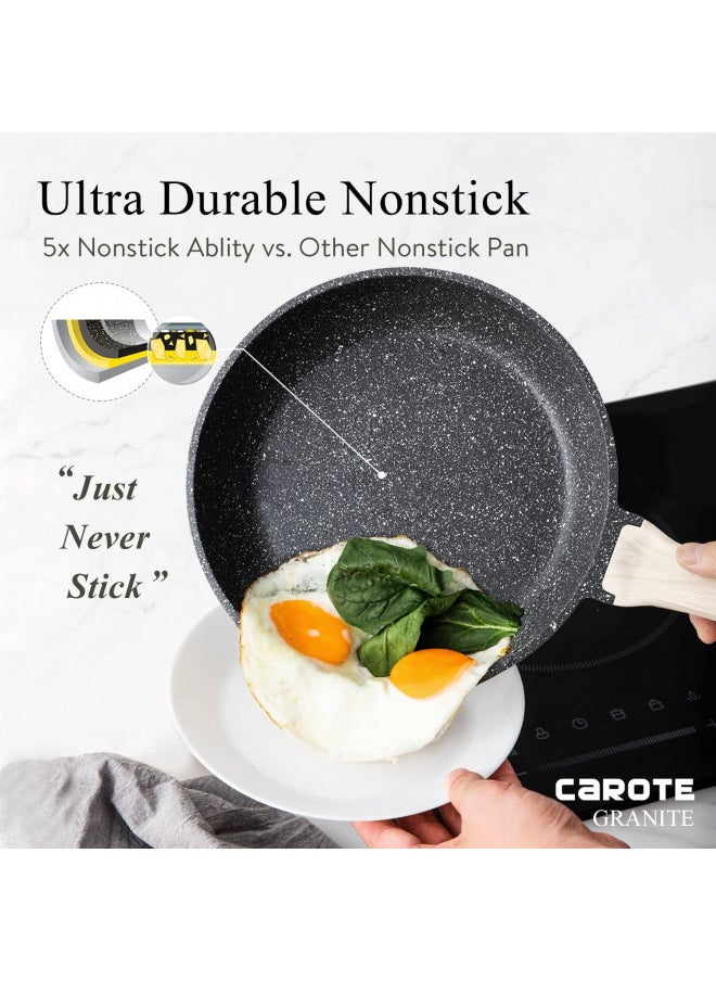 CAROTE Nonstick Frying Pan Skillet,Non Stick Granite Fry Pan Egg Pan Omelet Pans, Stone Cookware Chef's Pan, PFOA Free,Induction Compatible(Classic Granite, 8-Inch)