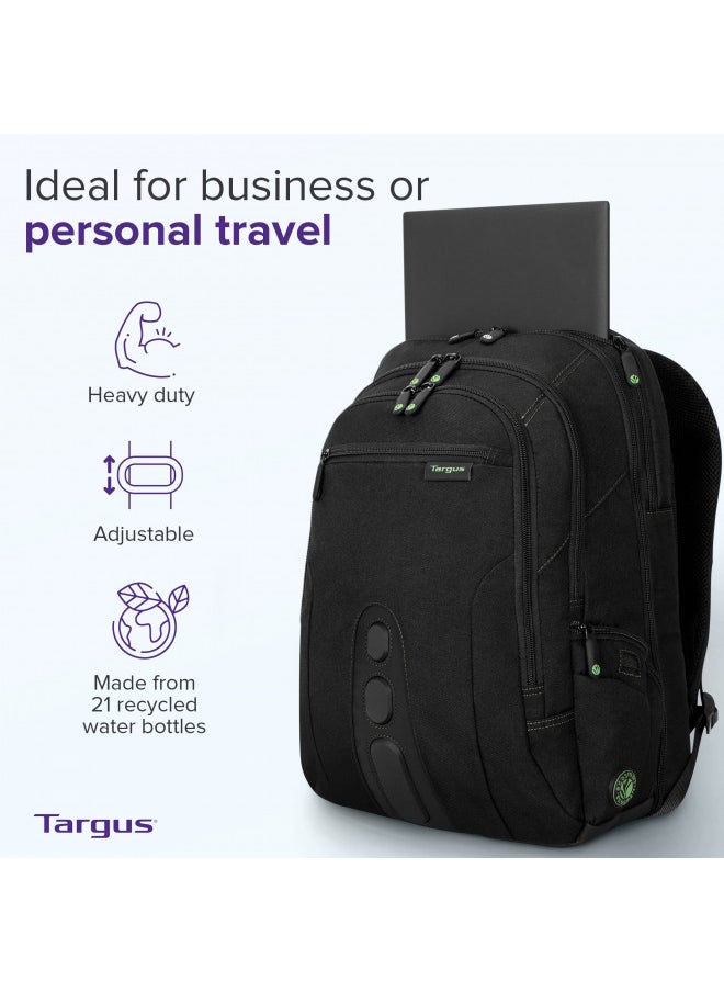 Targus Spruce EcoSmart Travel Laptop Backpack for 17 inch Laptops, TSA-Friendly Carry On Backpack Laptop Bag for Work and Travel, Black (TBB019US)