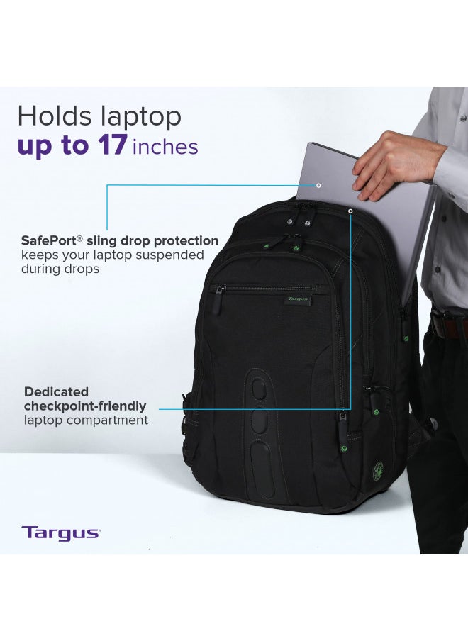 Targus Spruce EcoSmart Travel Laptop Backpack for 17 inch Laptops, TSA-Friendly Carry On Backpack Laptop Bag for Work and Travel, Black (TBB019US)