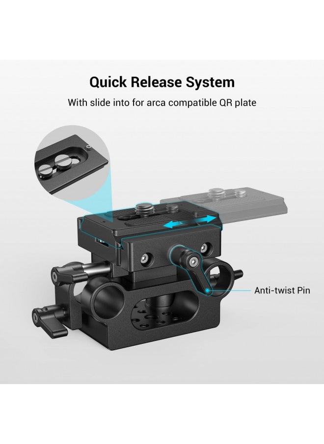 SMALLRIG Universal 15mm Rail Support System with 15mm Rod Clamp and Quick Release Plate - 2272