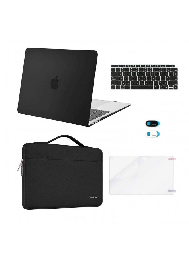 MOSISO Compatible with MacBook Air 13 inch Case 2022 2021 2020 2019 2018 Release A2337 M1 A2179 A1932 Retina Display, Plastic Hard Shell&Bag&Keyboard Skin&Webcam Cover&Screen Protector, Black