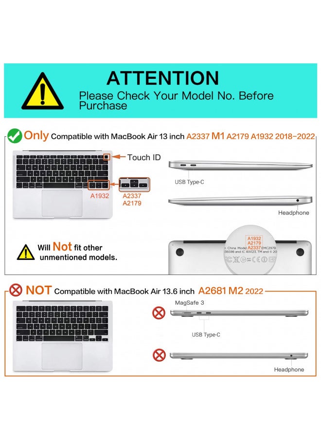 MOSISO Compatible with MacBook Air 13 inch Case 2022 2021 2020 2019 2018 Release A2337 M1 A2179 A1932 Retina Display, Plastic Hard Shell&Bag&Keyboard Skin&Webcam Cover&Screen Protector, Black