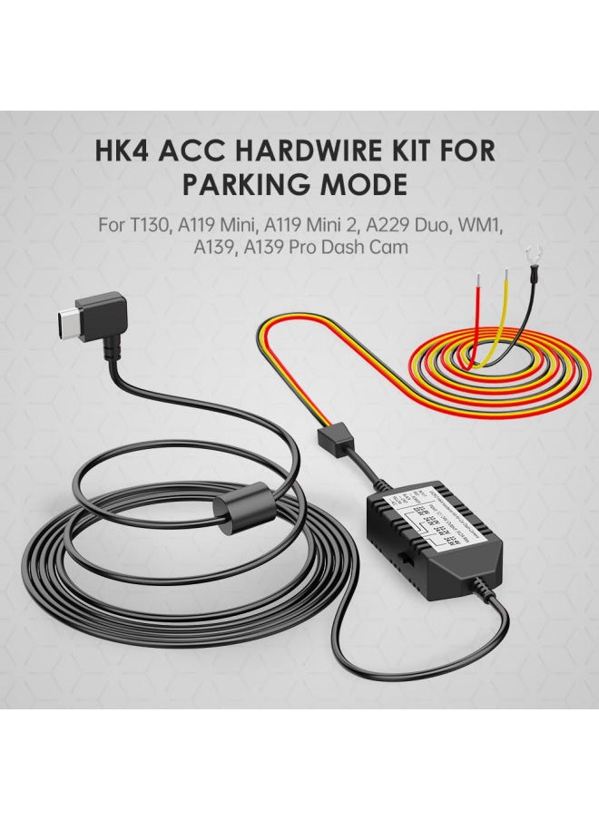 VIOFO HK4 Acc Hardwire Kit, USB-C Hard Wire Kit for T130, A139Pro, WM1, A229Duo, A119MINI2 Dash Cam, Low Voltage Protection for Parking Mode