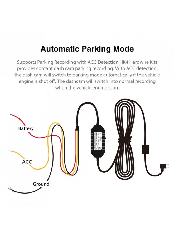 VIOFO HK4 Acc Hardwire Kit, USB-C Hard Wire Kit for T130, A139Pro, WM1, A229Duo, A119MINI2 Dash Cam, Low Voltage Protection for Parking Mode