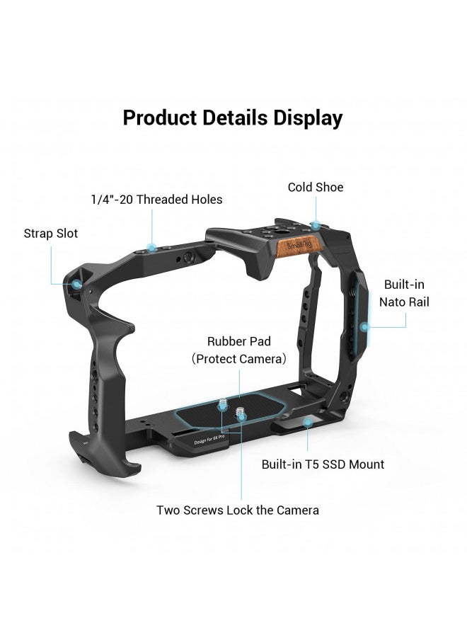 SmallRig Full Cage Compatible with BMPCC 6K Pro Only for Blackmagic Pocket Cinema Camera 6K Pro, Built-in NATO Rail & Cold Shoe Mount - 3270