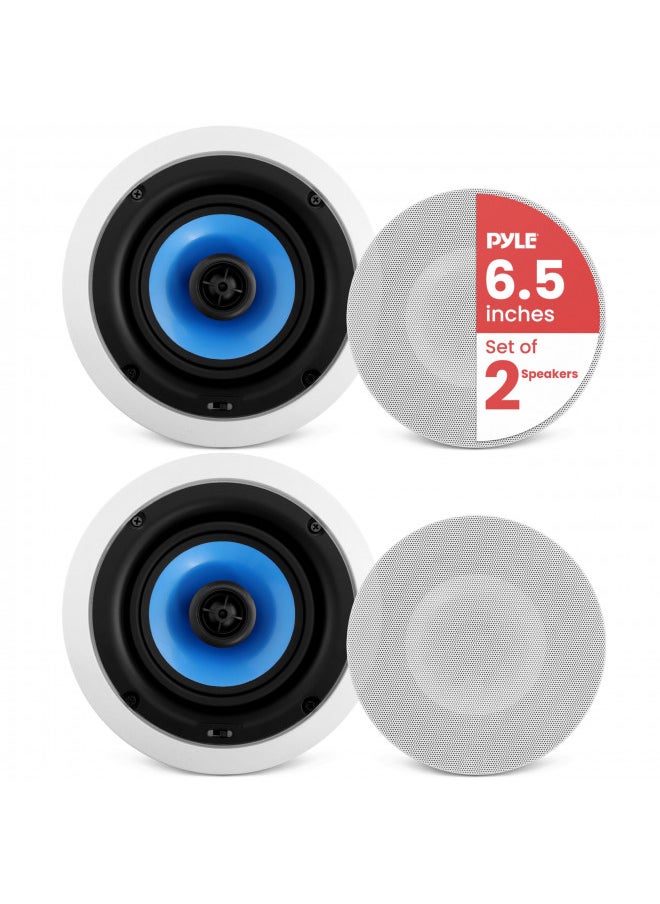 2-Way In-Wall In-Ceiling Speaker System - Dual 6.5 Inch 250W Pair of Hi-Fi Ceiling Wall Flush Mount Speakers w/ 1