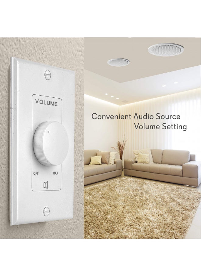 Pyle Home Wall Mount Volume Control Knob-Flush In-Wall Plate Rotary Style Adjustment,20-20kHz Freq. Response Companion for Hi-Fi Four-Pair Speaker Selector w/ Audio & Video Compatibility, White -PVC1