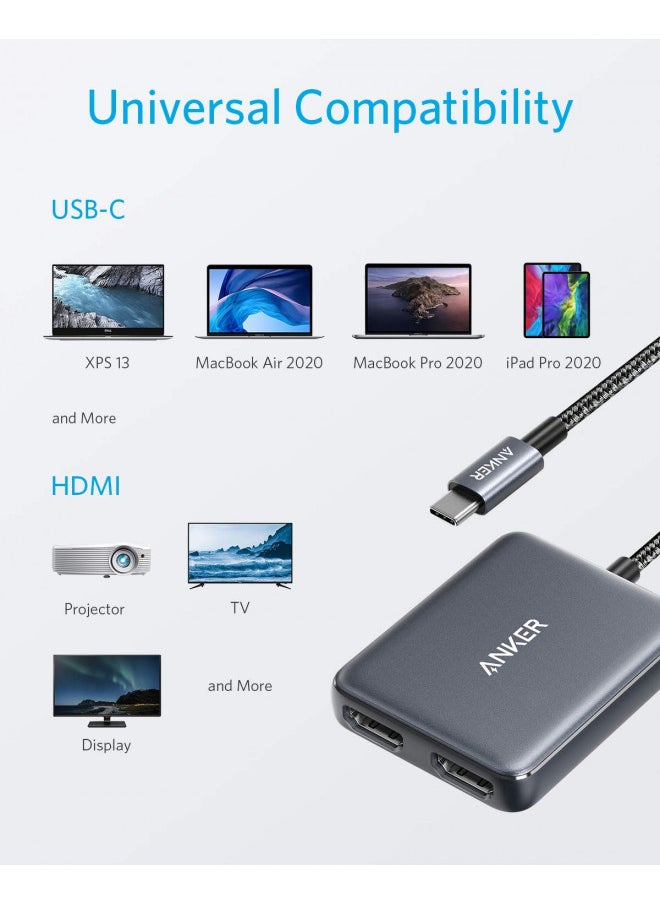 Anker USB C to Dual HDMI Adapter, Compact and Portable, Supports 4K@60Hz and Dual 4K@30Hz, for MacBook Pro, MacBook Air, iPad Pro, XPS, and More [Compatible with Thunderbolt 3 Ports]