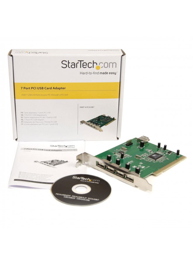 StarTech.com 7 Port PCI USB Card Adapter - PCI to USB 2.0 Controller Adapter Card - Full Profile Expansion Card (PCIUSB7)