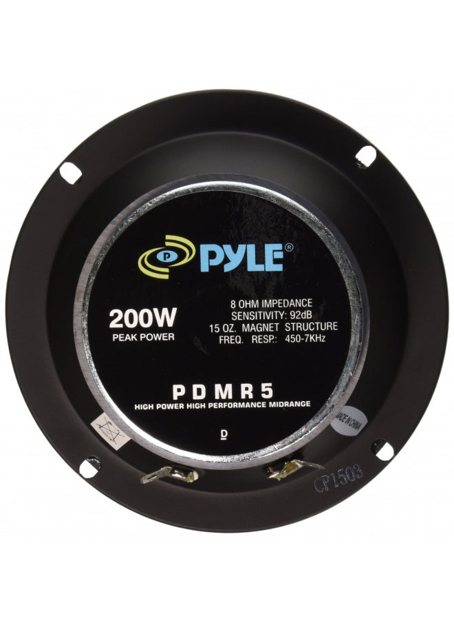 Pyle 5 Inch Woofer Driver - Upgraded 200 Watt Peak High Performance Mid-Bass Mid-Range Car Speaker 450Hz - 7kHz Frequency Response 15 Oz Magnet Structure 8 Ohm w/ 92dB and Paper Coating Cone - PDMR5 Black