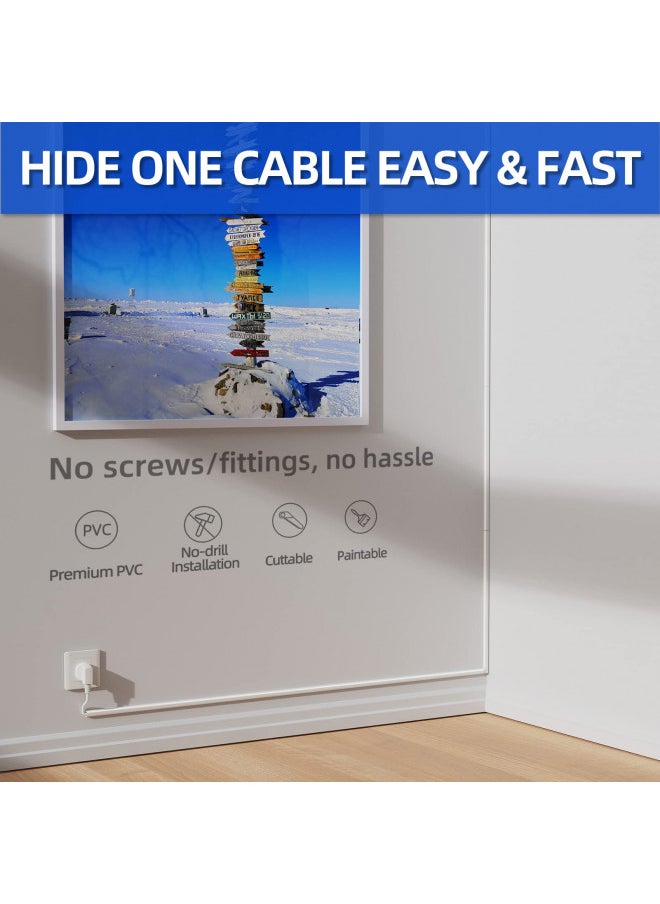 Cord Hider for One Cord, 142'' Delamu Cord Cover Wall, Mini Size Wire Covers for Cords, PVC Cable Hider, Paintable Wire Hider to Hide Speaker Wire, Ethernet Cable, White