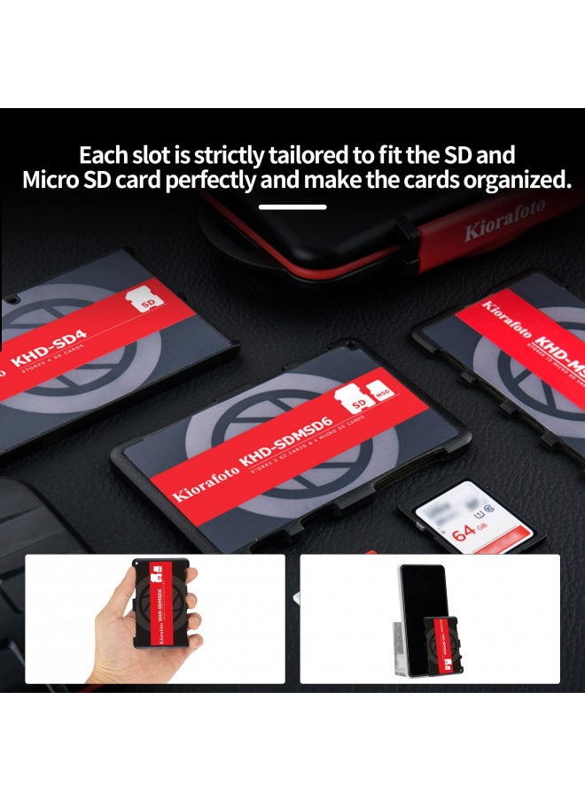 Kiorafoto KHD-SDMSD6 Easy Carry 4+2 Slots Slim Credit Card Size Lightweight Portable SD TF MSD Memory Card Case Storage Keeper Holder for 4 SD SDHC SDXC + 2 TF MSD Microsd Microsdhc Microsdxc Cards