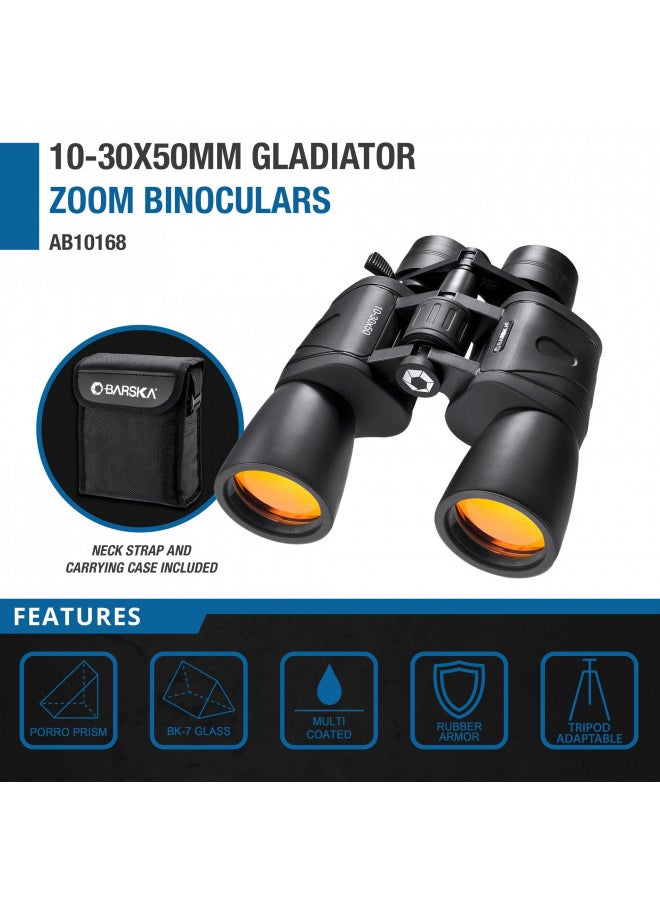 BARSKA unisex-adult 10-30x50 Zoom Gladiator Binocular Black/Black, 21.1 x 7.9 x 24.1